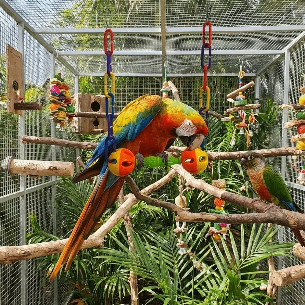 

Colorful Bird Hanging Swing with Hooks with Bells Bird Interactive Swing Wear-Resistant Plastic Climbing Cage