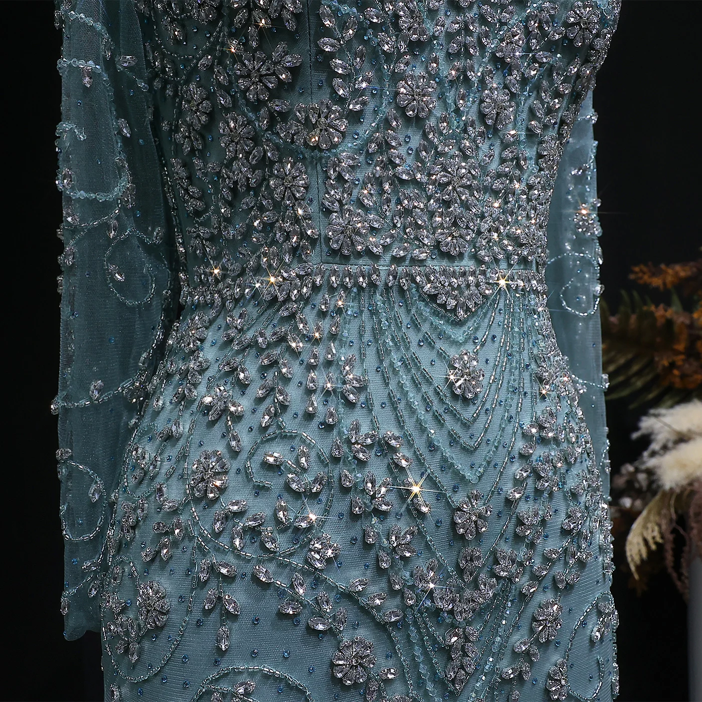 Sharon Said Luxuriöses Arabisches Dubai Rosa Meerjungfrauenkleid mit Langen Ärmeln, Perlenbesetztes Formelles Abendkleid für Hochzeit, Party, Ball, SS181 Maßanfertigung – Detail 32