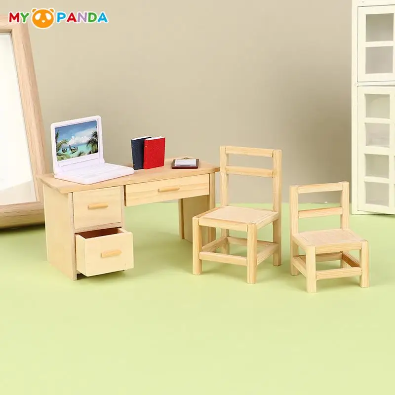 

DollHouse Miniature Wooden Table Desk Chair Model DIY Dolls House Life Scene Decor Accessories Mini Furniture Toys