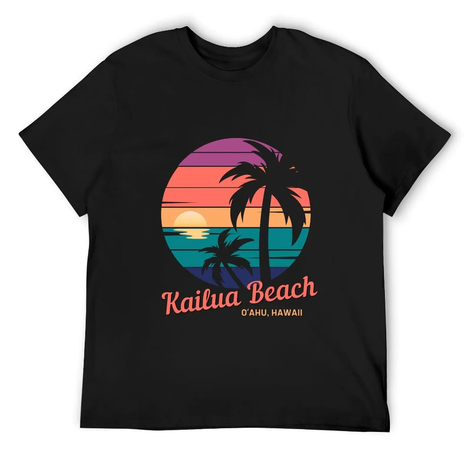 Vintage Hawaii Surfing Label, Kailua Beach - Located on Oahu, Hawaii, gentle waves, turquoise water, vintage sunsets T-Shirt