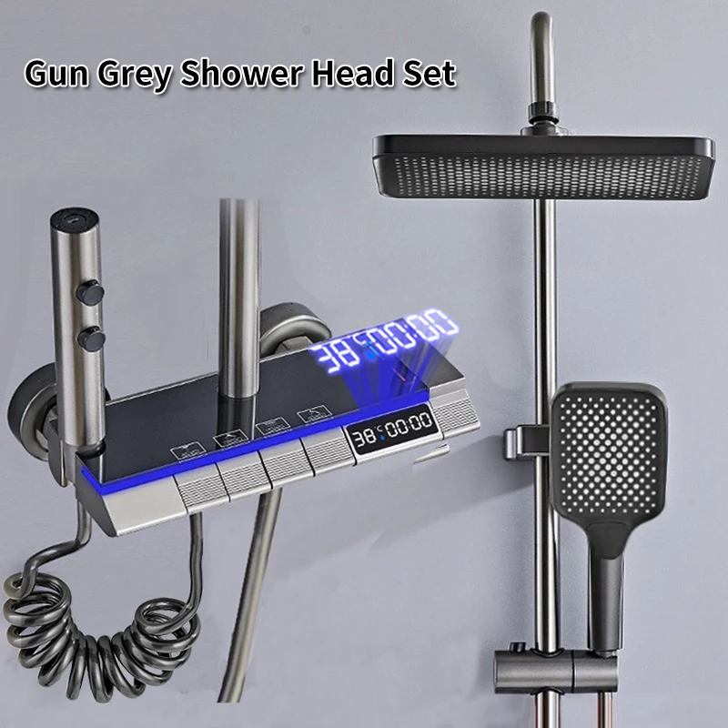 

Gunmetal grey constant temperature digital display pressure shower set nozzle hotel home shower head a complete set