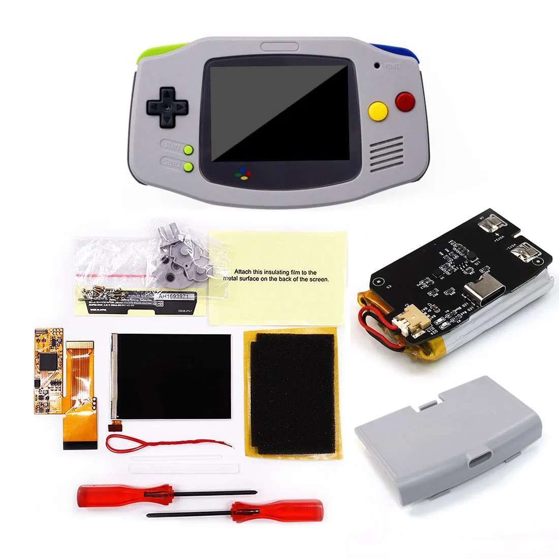 Imagem -05 - Kits de Tela Lcd Gba Ips v2 Bateria de Lítio Embutida Porta tipo c Concha de Conversão para Gameboy 1800mah