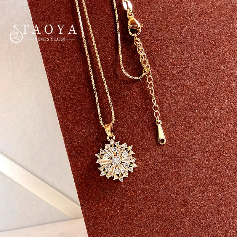Gold Color Chain Micro-Inlaid Zircon Snowflake Pendant Necklace Fashion Jewelry Sexy Collarbone Accessory for Autumn/Winter 2025