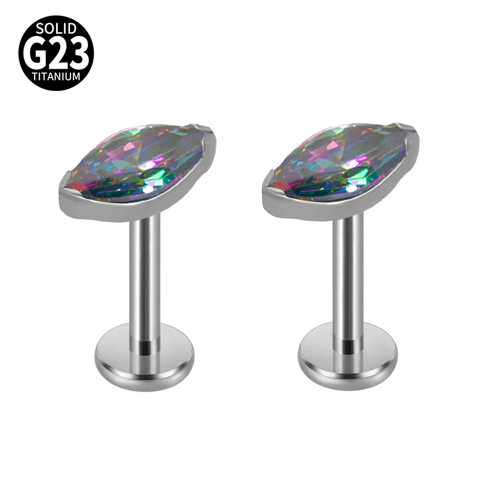 Solid Titanium Marquise Labret Lip Piercing Opal CZ Earring