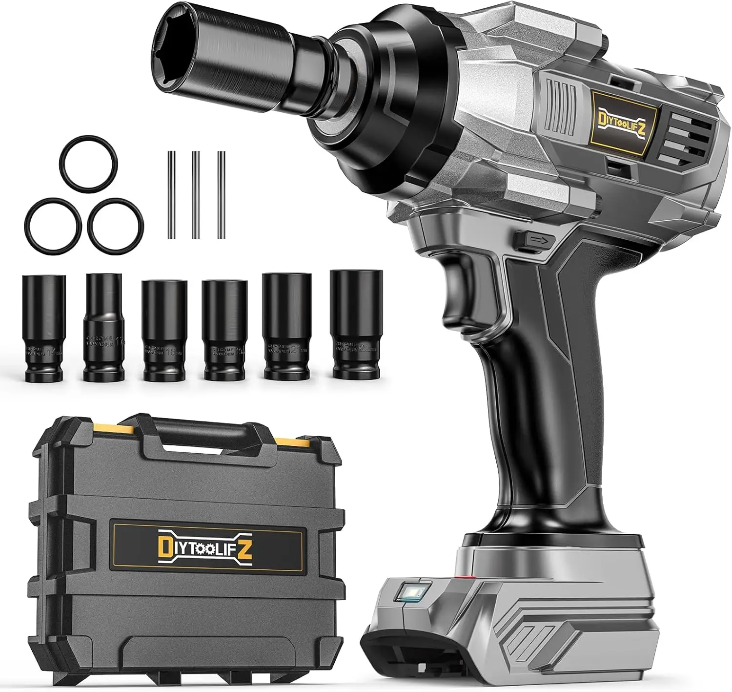 

Cordless Impact Wrench 1/2 inch for Dewalt 20V Battery, 1000FT-LBS Brushless Electric Impact Gun with 6 Sockets & Case, Tool