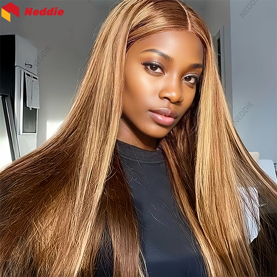 new Straight Highlight Neddie Long Lace Frontal Wig 13x6 100% Human Hair Preplucked Lace Front Brazilian Wigs On Clearance Sale