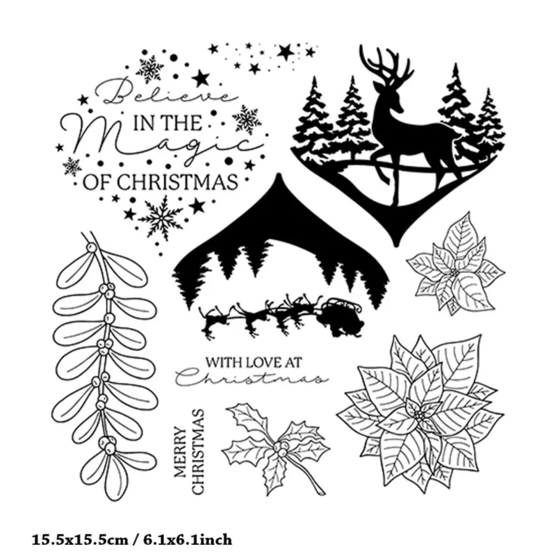 1pc Christmas Sika Deer Stamps Rubber Transparent Silicone Seal Diy Hand Account Scrapbooking Journal Decoration Crafts Stencils