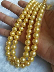 18in 20in 24in 35 inch AAAA 10-11mm natural round South China Sea gold pearl necklace 14K