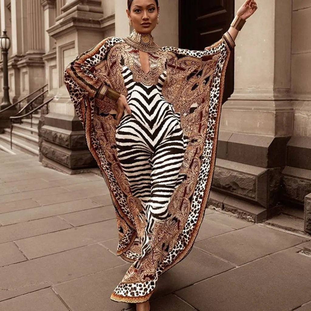ชุดเดรสพิมพ์ลายสไตล์ยุโรปและอเมริกาสำหรับผู้หญิง ทรงหลวม สไตล์มุสลิม ไซส์ใหญ่ ดีไซน์ตะวันออกกลาง ขายดี