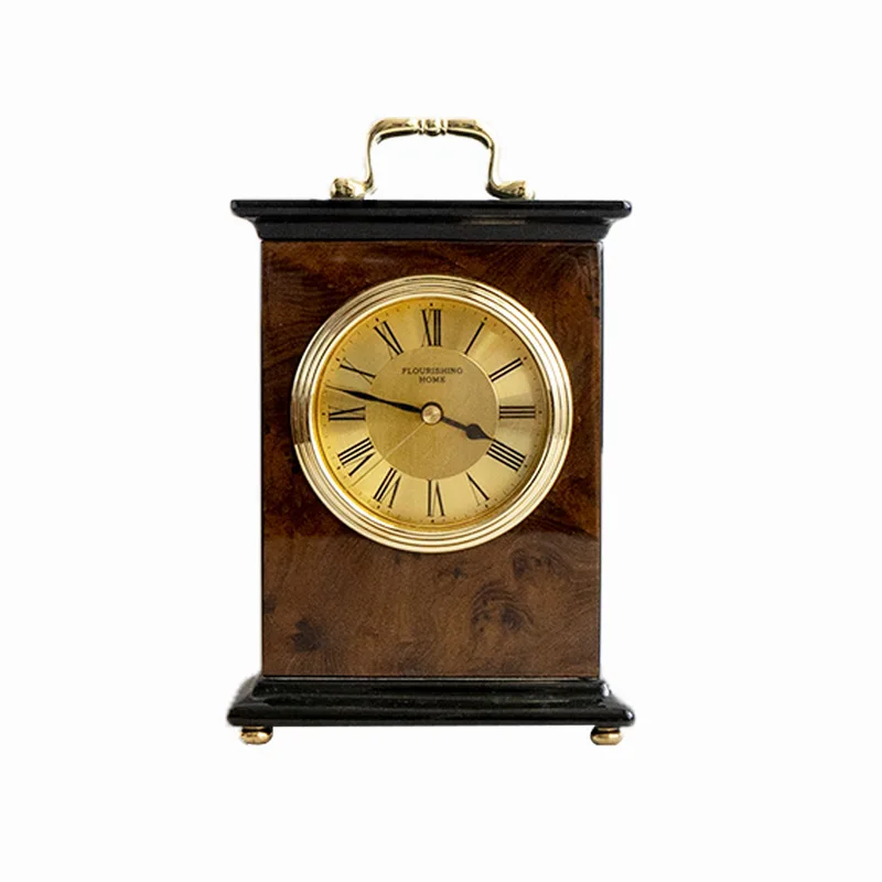 Retro Wood Lacquered Desktop Chinese Style Desk Clock Living Room Desktop Ornament Silent Modern Creative Desk
