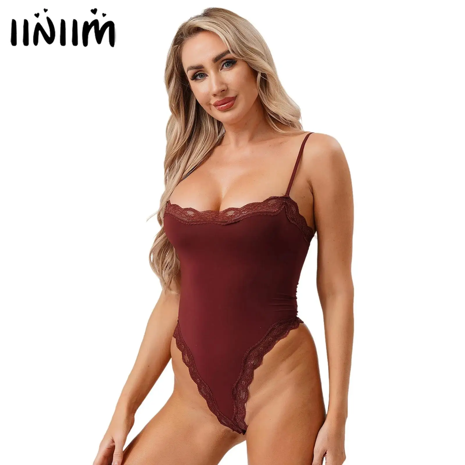 

Womens Sexy Lace Bodysuit Adjustable Spaghetti Straps Lace Trim Leotard Shapewear Underwear Slimming Bodycon Rompers Tank Tops