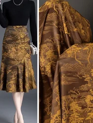 Imitation Acetate Satin Fabric Yellow Jacquard Craftsmanship Soft Smooth Cheongsam Skirt Cloth Diy Sewina By Meters Material