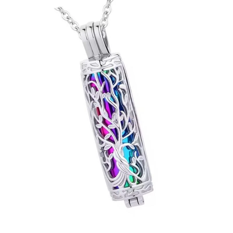 J0MC Elegant Pet Locket Necklace for Women Man Carved Tree Locket for Ashes/Hair