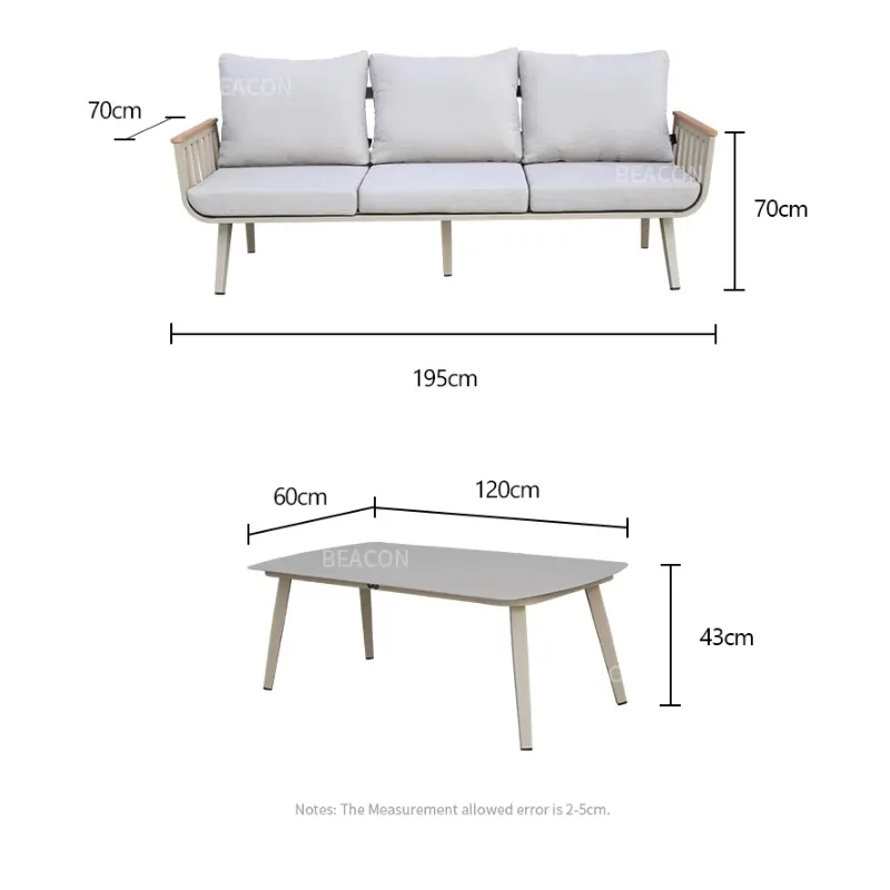 أريكة صالة مقاومة للماء باللون البيج والأسود الفاخرة الحديثة من الألومنيوم للحديقة والفناء والأثاث الخارجي طقم أريكة مقطعي للفناء #2