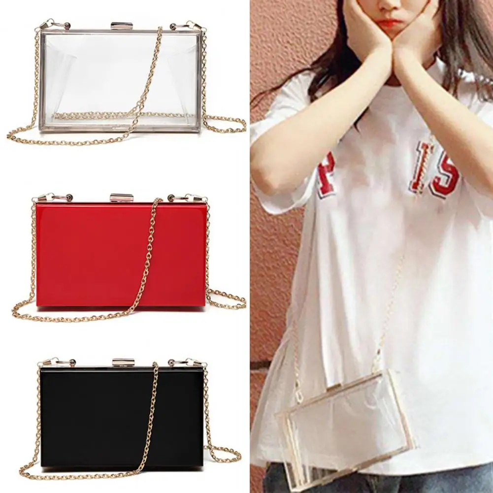 Transparent Chains Shoulder Bag Women Plastic Box Case Handbag Purse Messenger Crossbody Bag