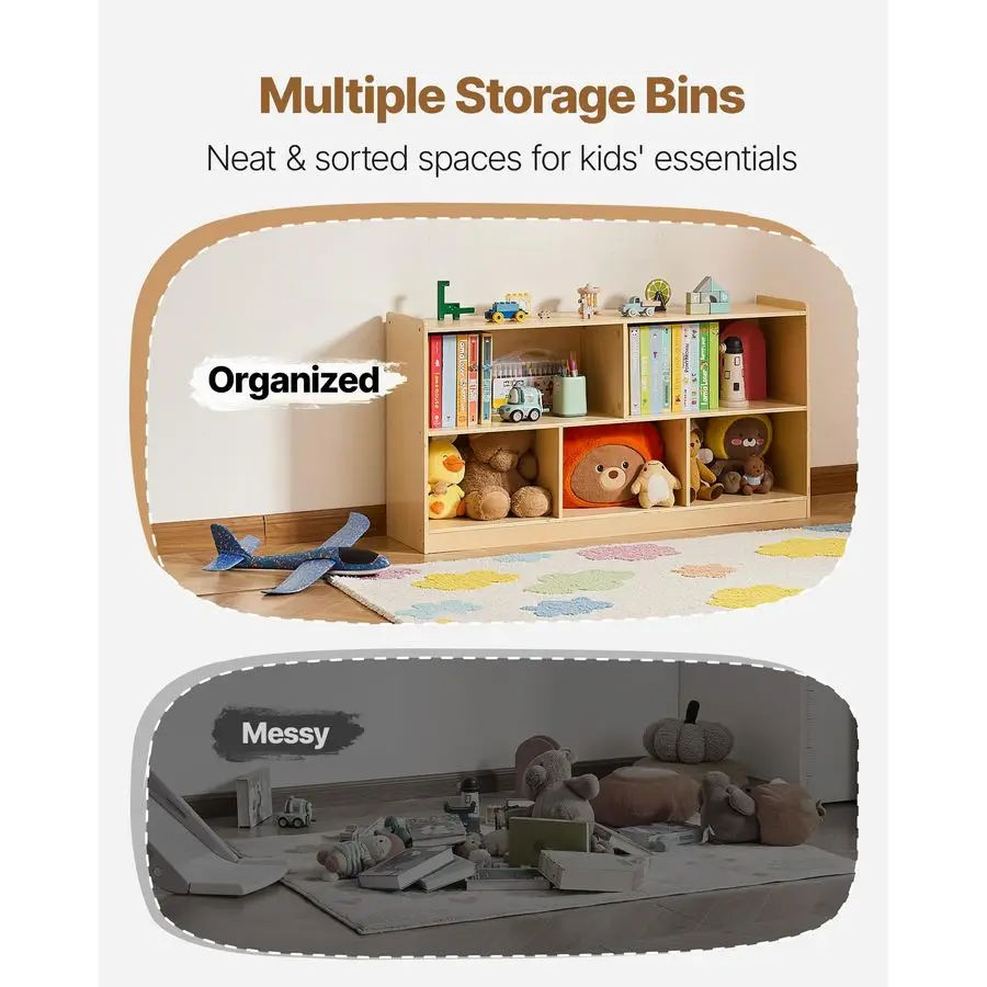 Montessori Bookshelf, Wooden Toy Storage Organizer, 5Cubby Toy Organizers and Storage, Daycare Furniture, Kids Bookshelf for Bed