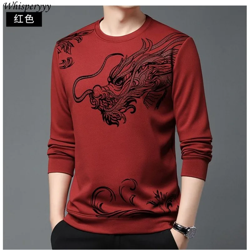 

Men's Dragon Sweatshirt O Neck Tops Fashion Long-sleeved Pullover Streetwear Autumn Winter New Haikyuu Casual Printing Hoodie