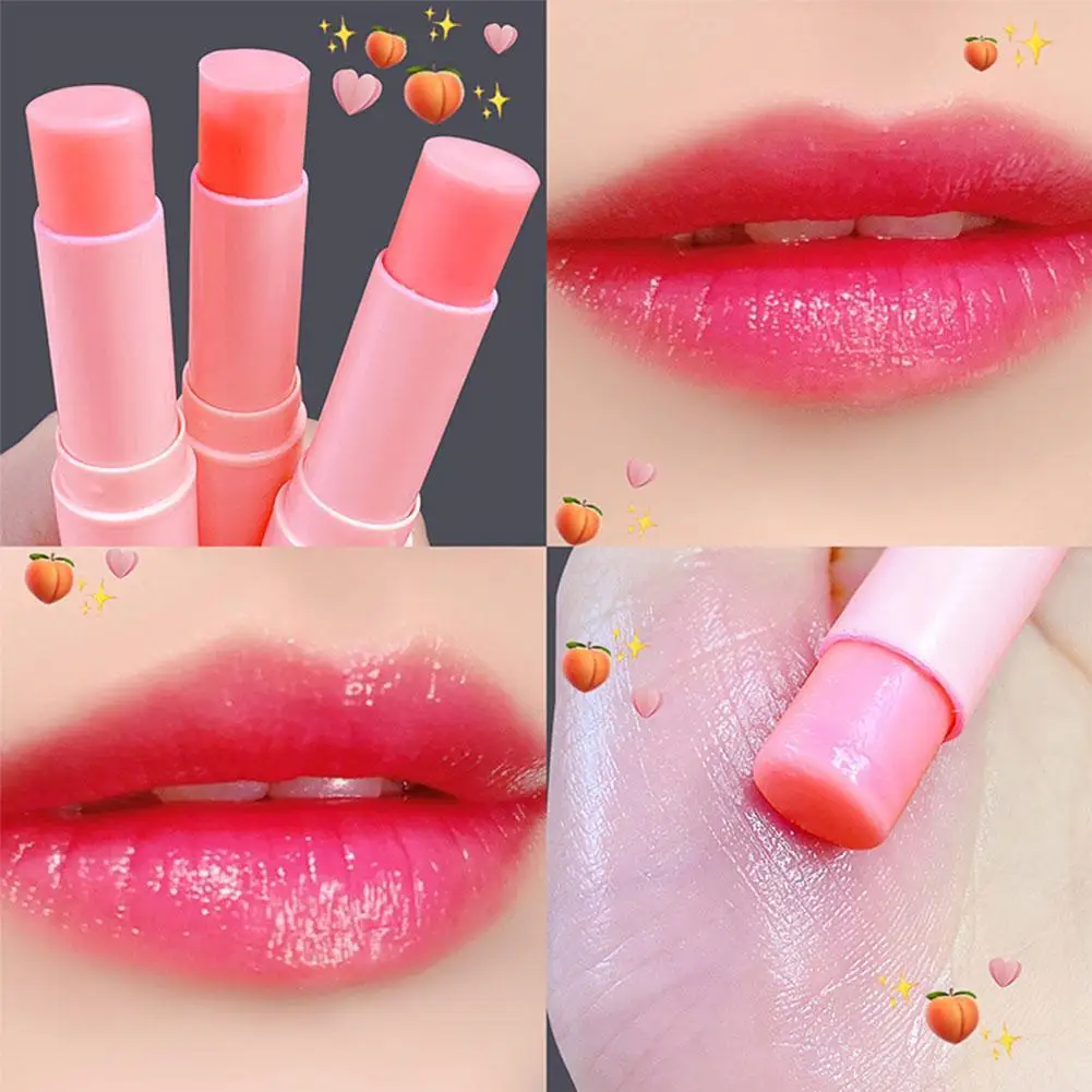 Bálsamo labial de melocotón, lápiz labial hidratante de larga duración, cambia de Color con la temperatura, hidratación antisecado, cuidado de los labios