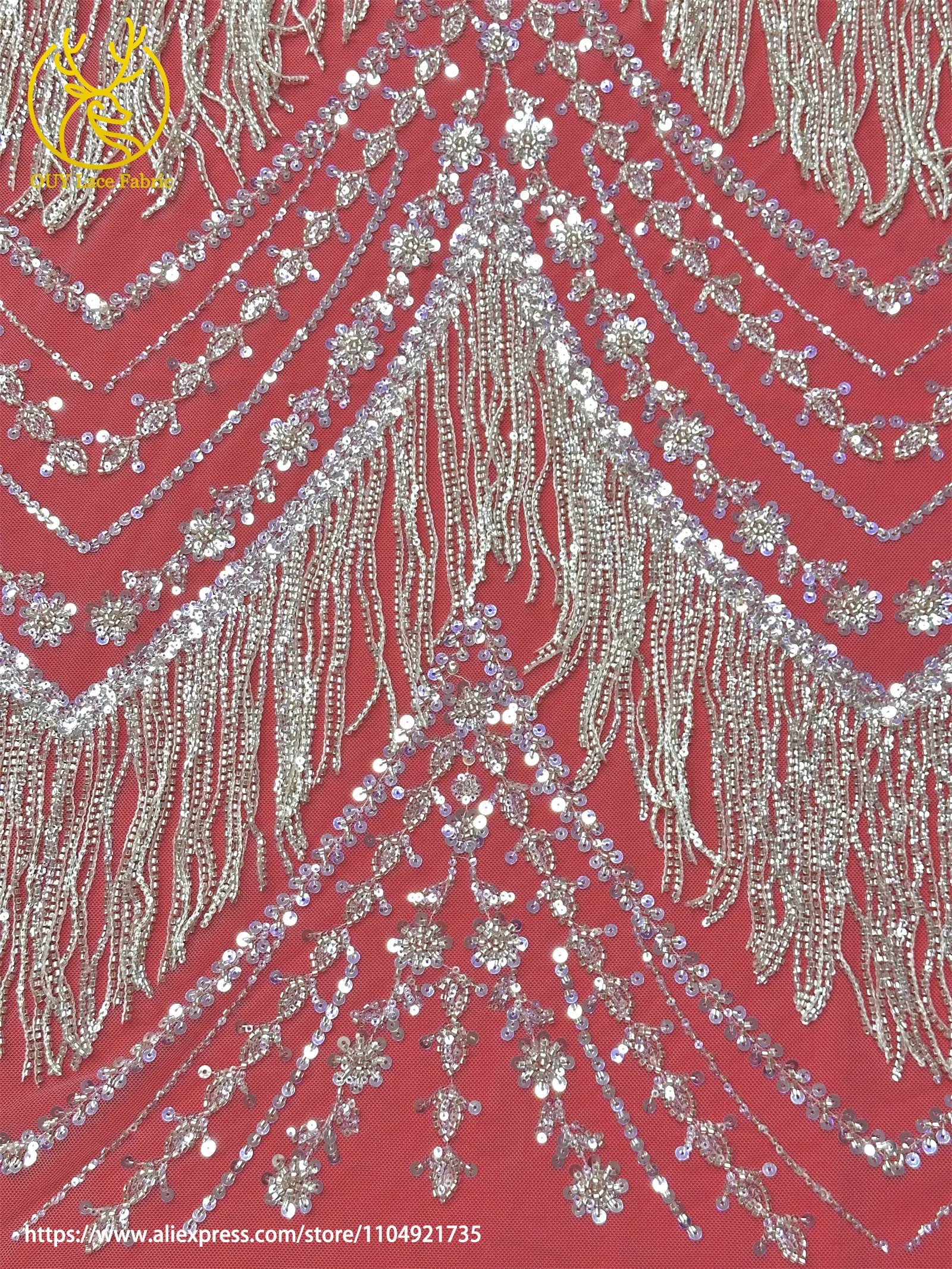 Brautkleider für Hochzeitsfeiern Französische Silberne 3D-Pailletten Perlenbesetzter Spitzenstoff 2026 Hochwertiger Afrikanischer Tüll-Spitzenstoff – Detail 7