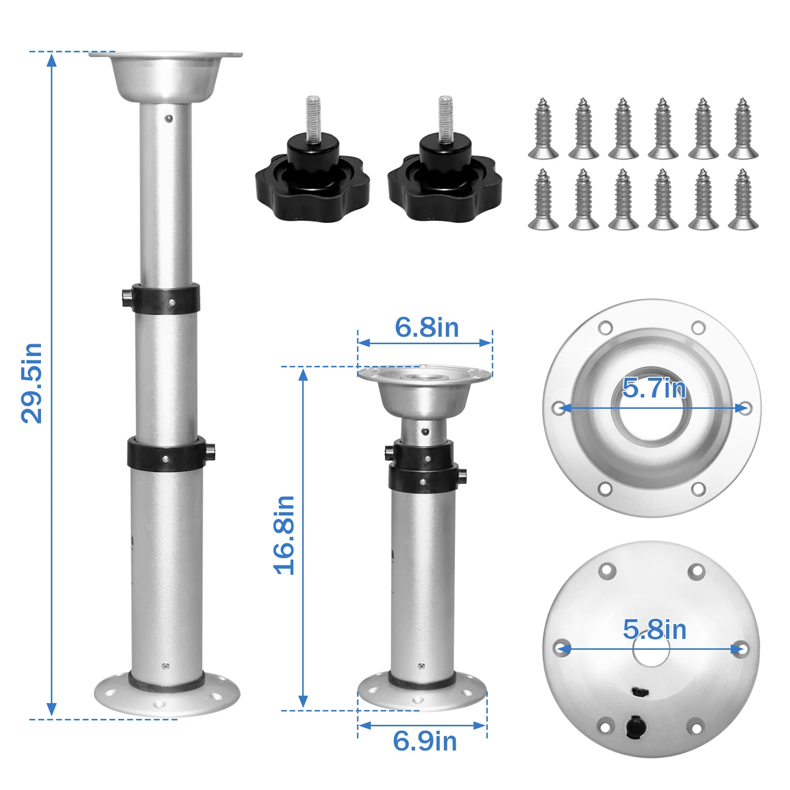 3단계 조절 가능한 RV 보트 테이블 받침대, 분리형 알루미늄 합금 프레임, 17-29인치 높이 범위, RV 요트용 테이블 다리