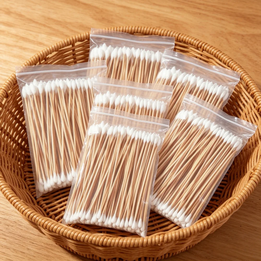 

Ватные палочки длиной 15 см с двойными наконечниками, прочные бамбуковые палочки, аппликаторы с круглыми и плоскими наконечниками для чистки, татуировок, макияжа