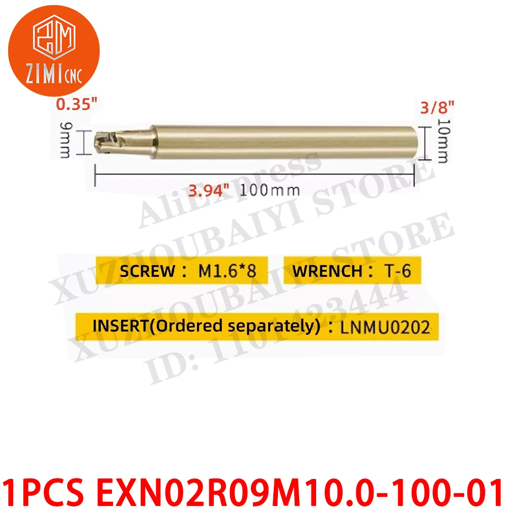 1PCS EXN02R09M10.0-100-01 Tungsten steel Indexable Boring Bar End Mill Tool Holder for Rough Machining and Milling Deep-feed 90°