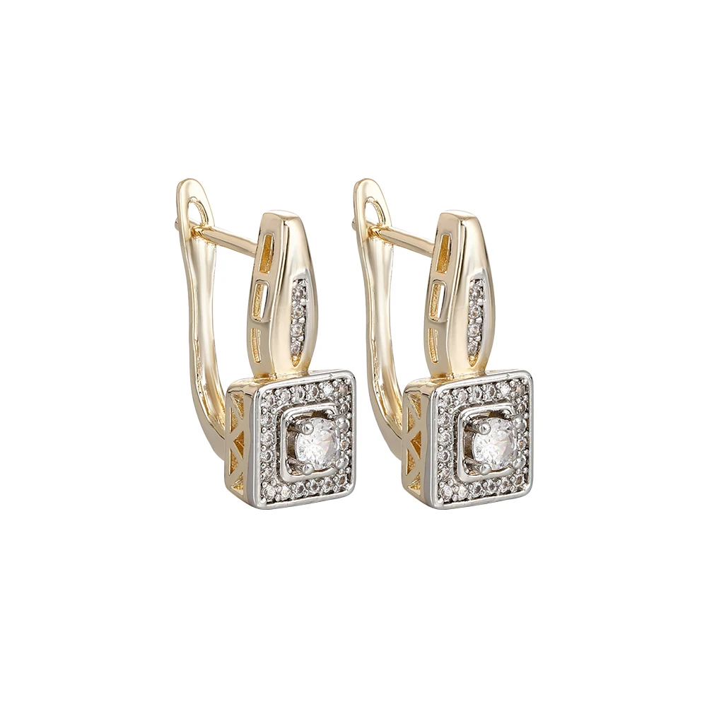 Quadratisches, doppellagiges Zirkon-Vintage-Ohrringe- und Ring-Set, kupferbeschichtet mit 14K Gold, modischer Schmuck für Bankette und Partys, luxuriöse Accessoires. – Detail 10