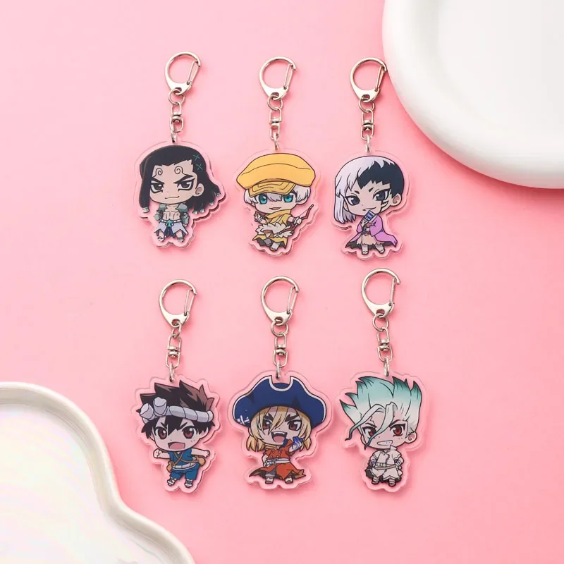 Anime Dr.STONE  Acrylic Car Keychain Accessories Bag Charm Cute Cartoon Student Backpack Pendant Keyring Creative Friends Gifts