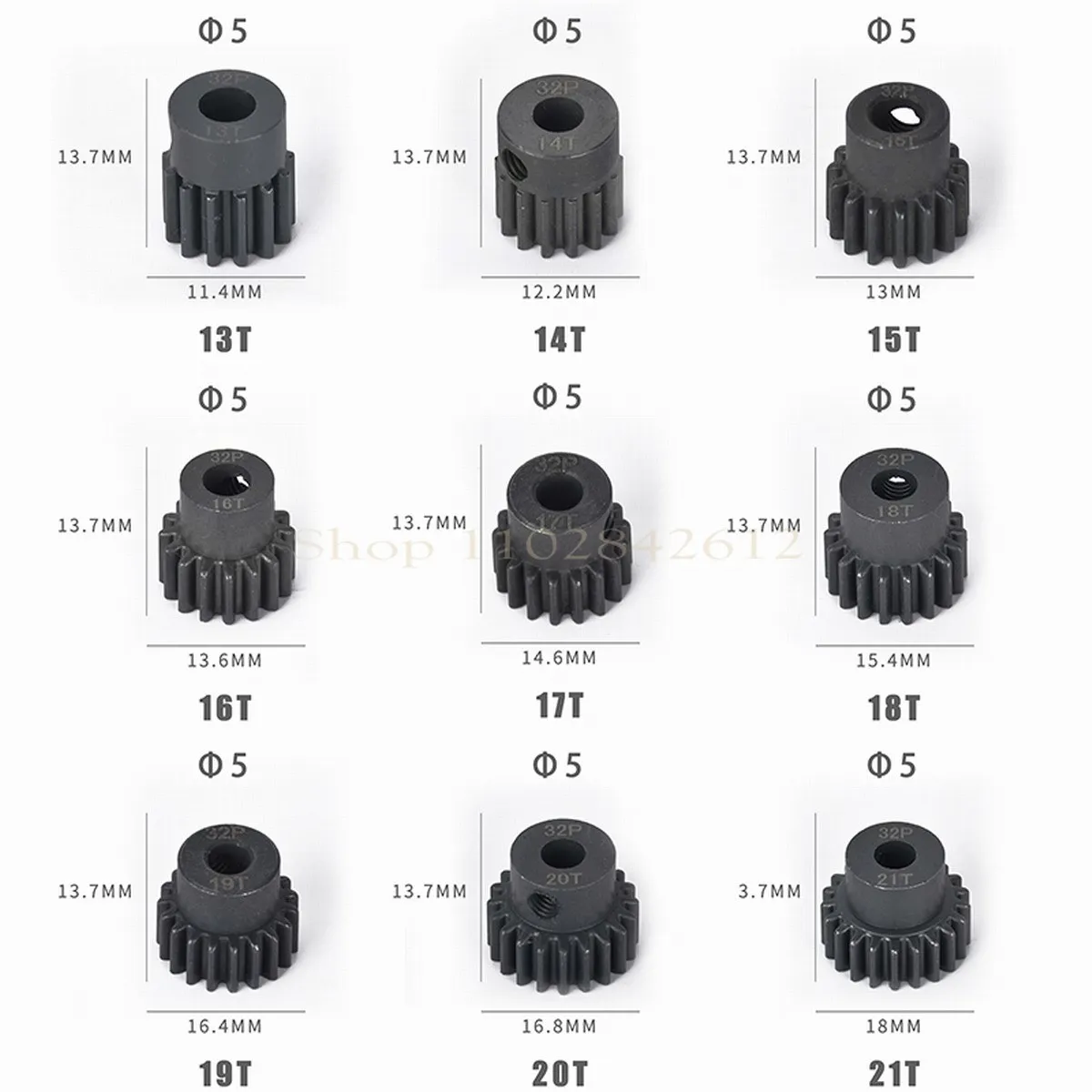 Motor Gear RC Car 32P M0.8 5mm Hole Plus Hard Motor Gear 32 Pitch Pinion Gears 13-21T Upgrade Accessories