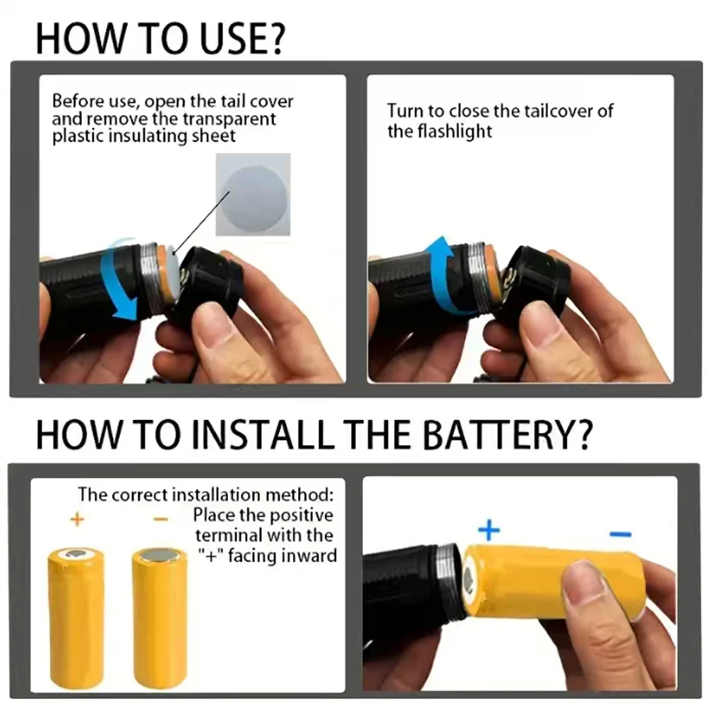 مقاوم للماء 3000mAh عالية الطاقة مصباح ليد جيب في الهواء الطلق التخييم في حالات الطوارئ قابلة للشحن طويلة المدى التكتيكية الشعلة 26650 بطارية #6