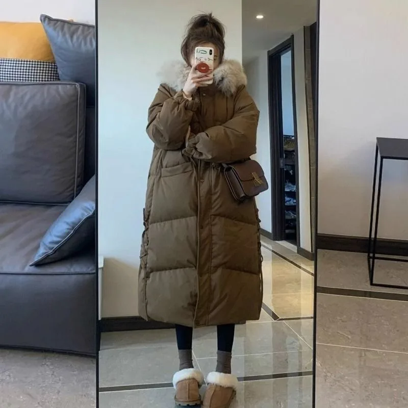 

Верхняя одежда оверсайз, куртка на хлопковой подкладке, женская зимняя куртка с большим меховым воротником, толстое длинное модное пальто на хлопковой подкладке 300 фунтов