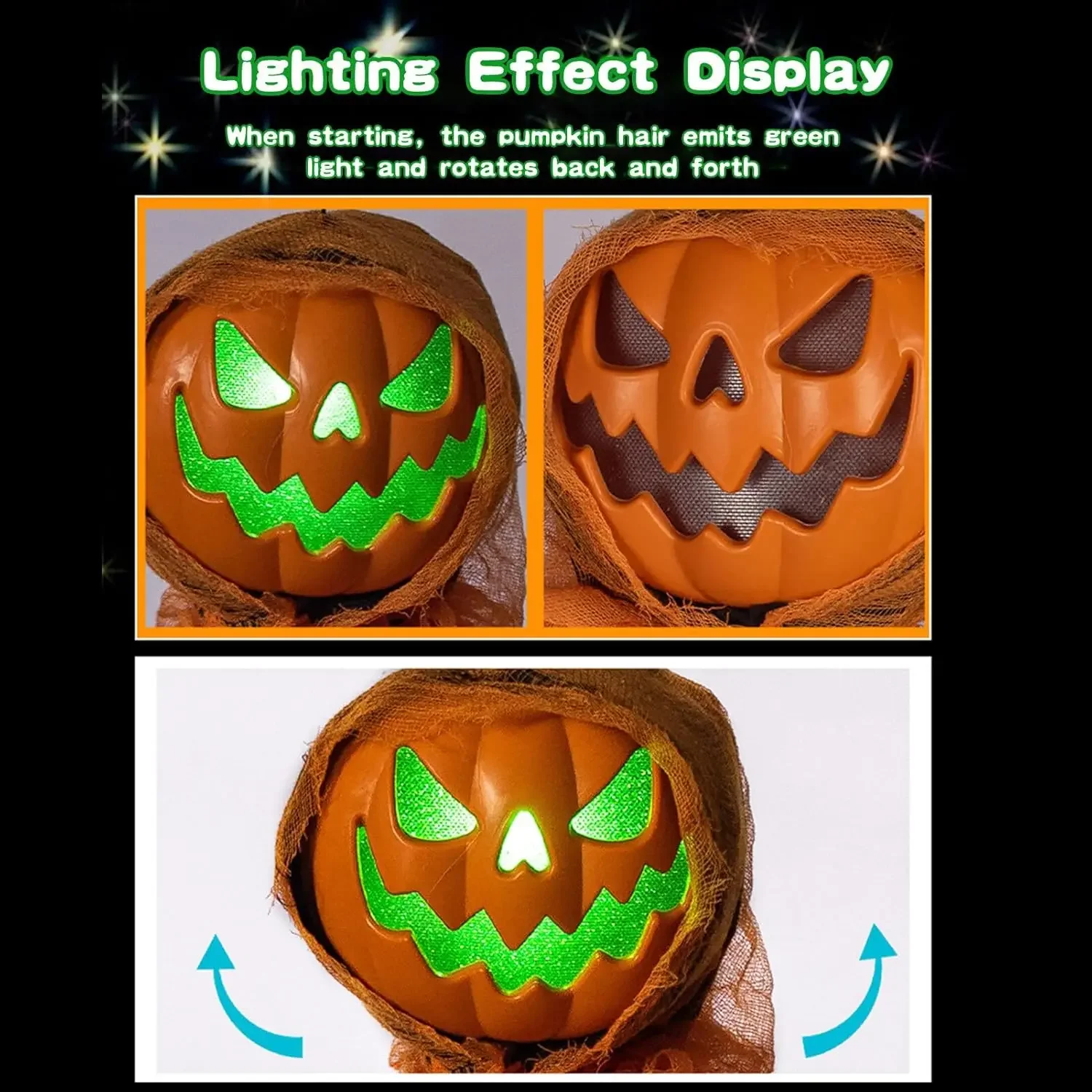 Halloween Decoration Ghost Pumpkin Party Decoration Hanging Head Green Light Rotating Head Pumpkin Glow Sound Hanging