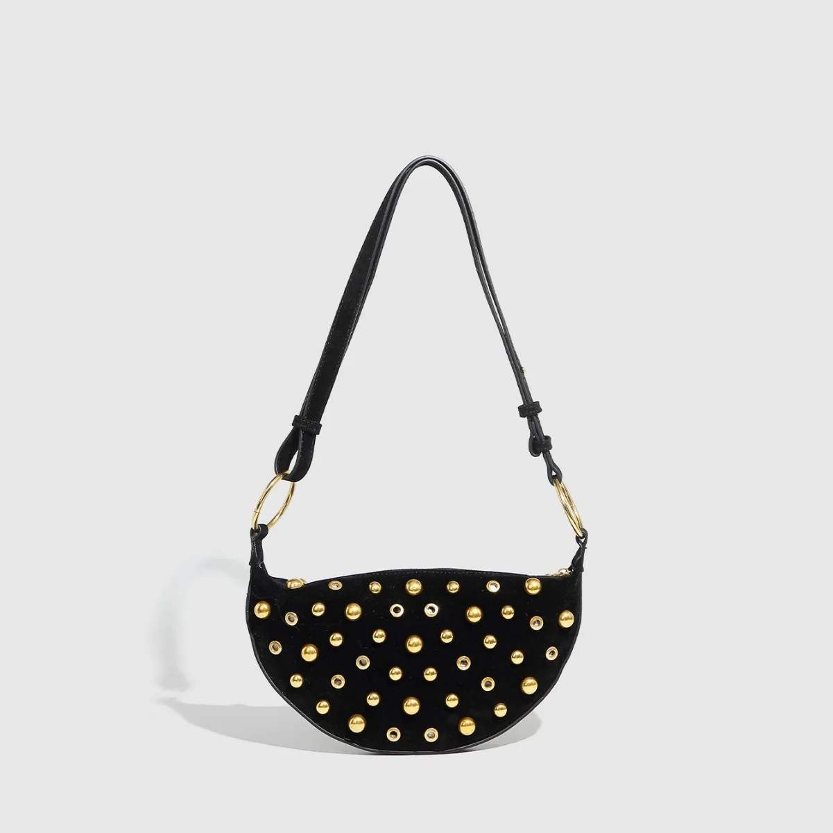 

Designer Studded Shoulder Bag Rivet Crescent Bag 2025 New Metal Underarm Bag Highend Retro Rivet Polka Dot Shoulder Women's Bags