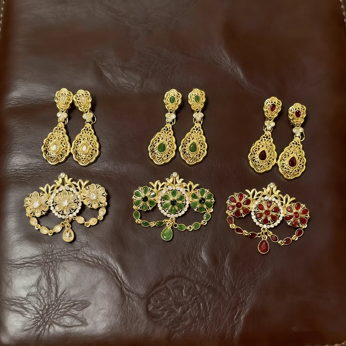 

Golden Color Moroccan Jewelry Caftan Brooch Earring Sets For Women Arabic Bridal Ethnic Wedding Bijoux