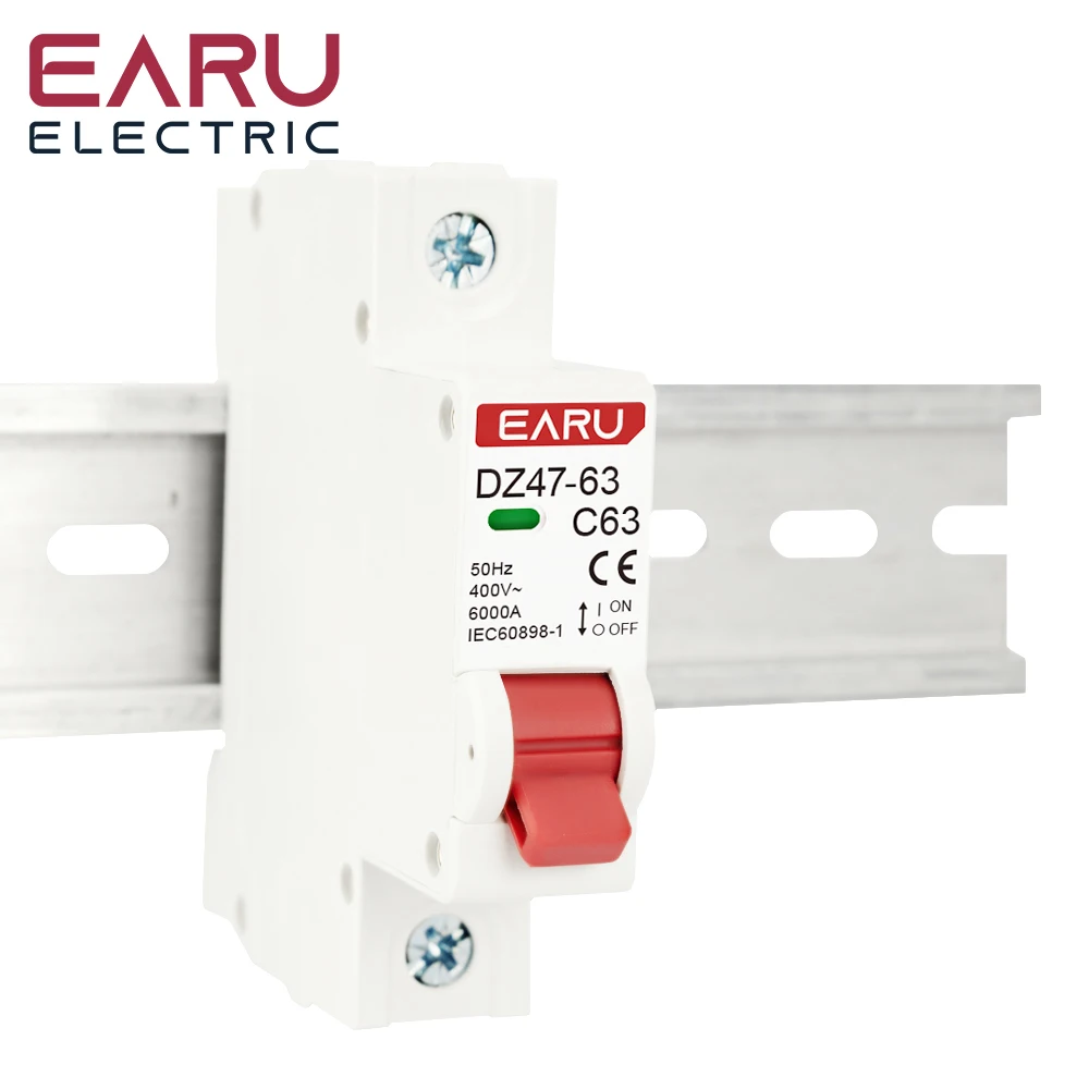 1P AC MCB DZ47-63 C Type 230/400V~ 50HZ/60HZ Mini Circuit Breaker 3A 6A 10A 16A 20A 25A 32A 40A 50A 63A Mounting 35mm Din Rail