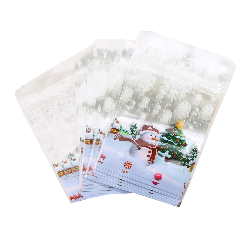 50PCS Christmas Transparent Gift Bag Candy Bag Snowflake Packaging Bag Xmas Decorations For Home 2025 Happy Christmas