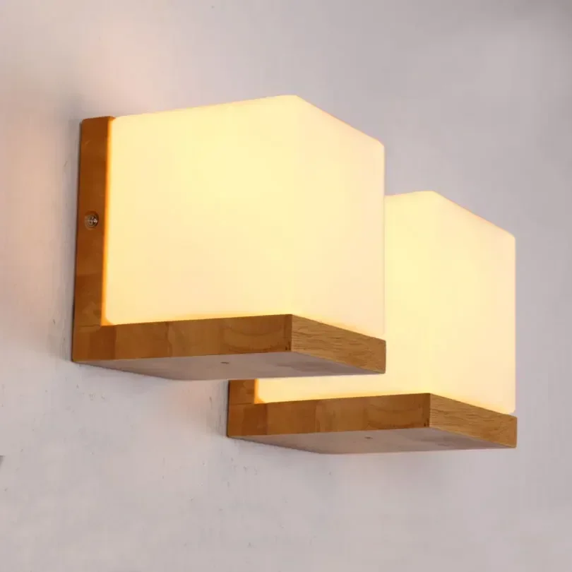 Minilism Solid Wood Wall Lamp Frosted Glass Russian Oak Wood Wall Lights Home Bedroom Sugar Lampe Murale Wall Sconce