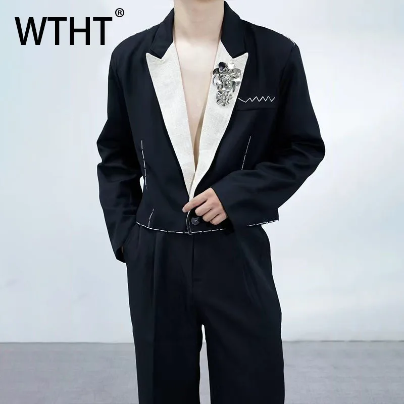 

WTHT Fashion Men's Spliced 3D Flower Design Contrast Color Design Blazer Coat Trendy Lapel Loose Jackets Male 2025 Autumn 2A1978
