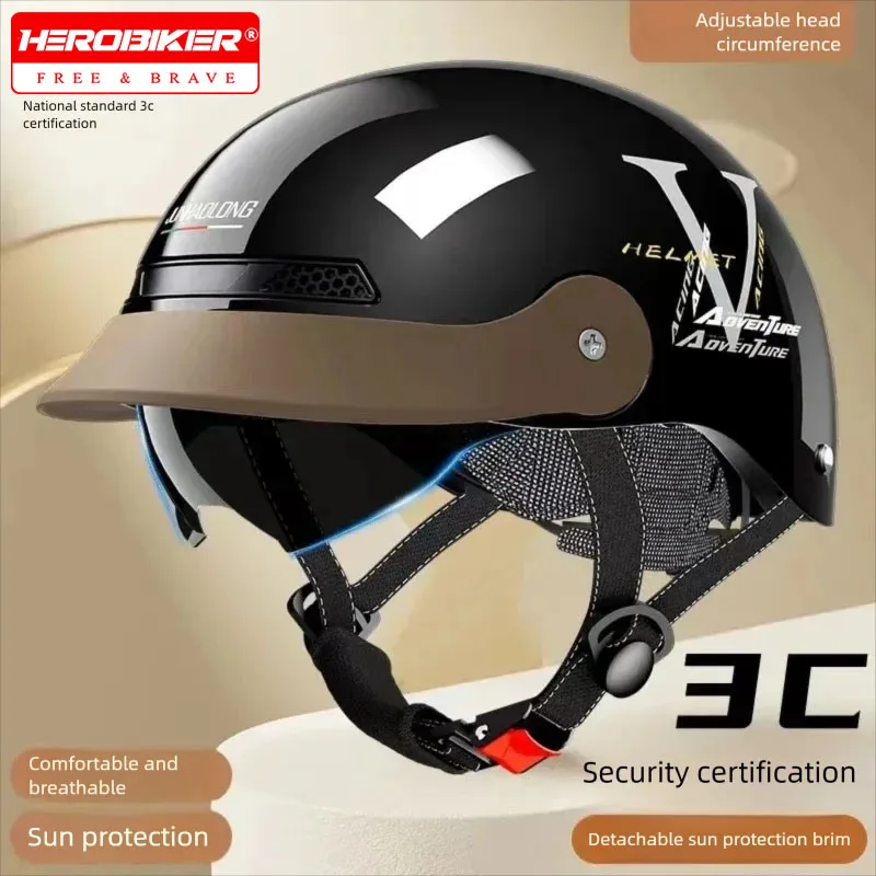 

Vintage Motorcycle Half Helmet Summer Breathable Men Women Electric Jet Scooter Open Face Helmets Reflective Safety Helmets