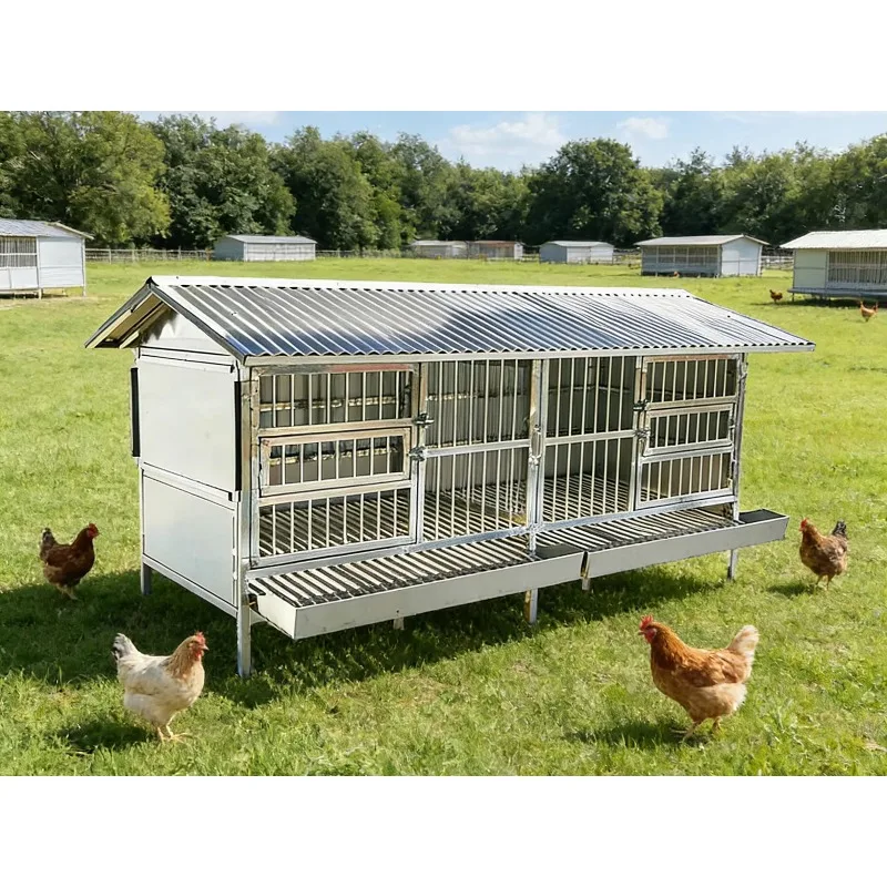 Stainless Steel Outdoor Chicken Coop & Rabbit Cage with Pulleys Easy to Move Breathable Design Easy Assembly
