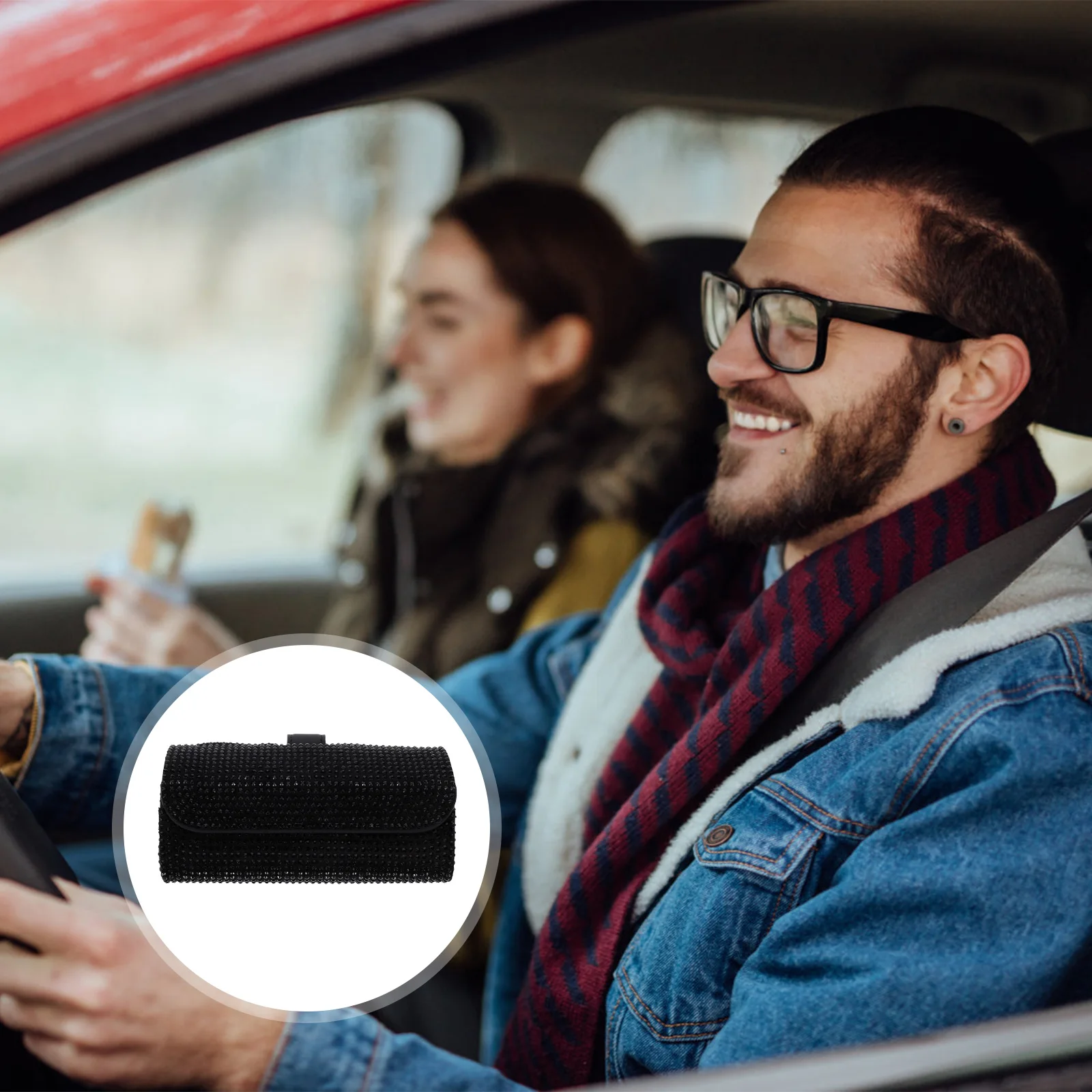 

Car Eyeglasses Holder Rhinestone PU Sunglasses Clip Case Visor Storage Box Vehicle Glasses Accessories Drill Decorative