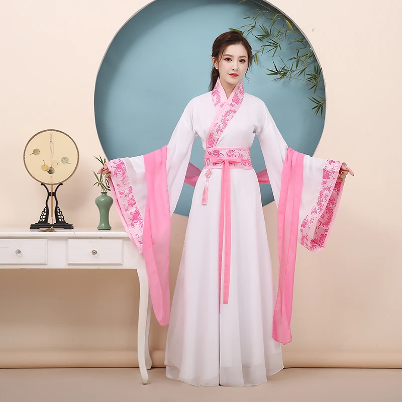 เครื่องแต่งกายโบราณ Fairy Elegant กว้างแขนยาว Stage เครื่องแต่งกาย Guzheng ชุดเต้นรำโบราณ Hanfu หญิง Ru กระโปรงฤดูใบไม้ผลิชุด رقص