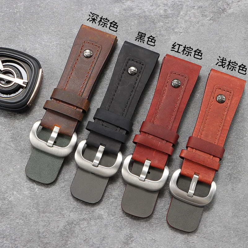 For Seven Friday M2/P1/V3/Q1 M1/M2 T1/T2 Genuine Leather Watch band Vintage Diesel Large Size Metal Riveted Watch Men Strap 28mm