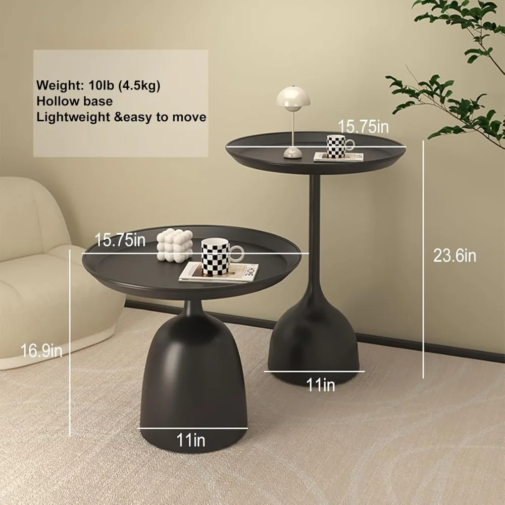 Side Coffee Table Set, Living Room Small Round End Table, Metal Nesting Tables Pedestal Tables Sofa Side and Bedside Console Tab