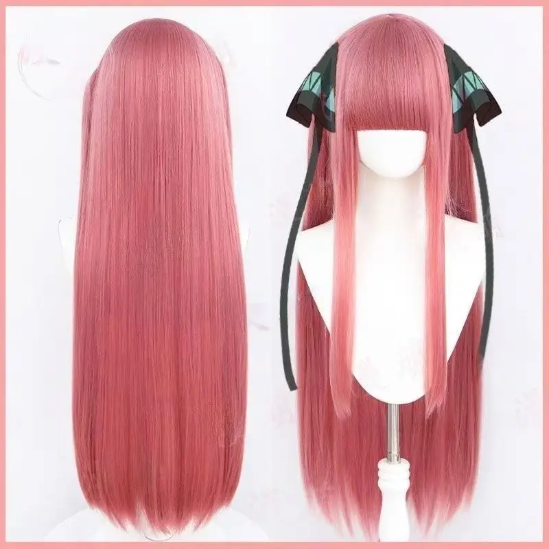 ‌ Peruka do cosplayu Nii - 80 cm, różowe proste włosy, Pięciopalcowa Panna Młoda, peruka postaci z anime, wysokiej jakości włosy syntetyczne