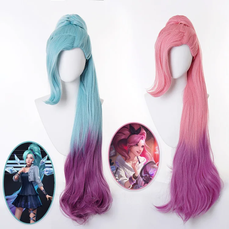 

LOL the Starry-Eyed Songstress Seraphine 80cm Long Wavy Games Cosplay Wigs Fiber Heat Resistant Synthetic Hair + Wig Cap
