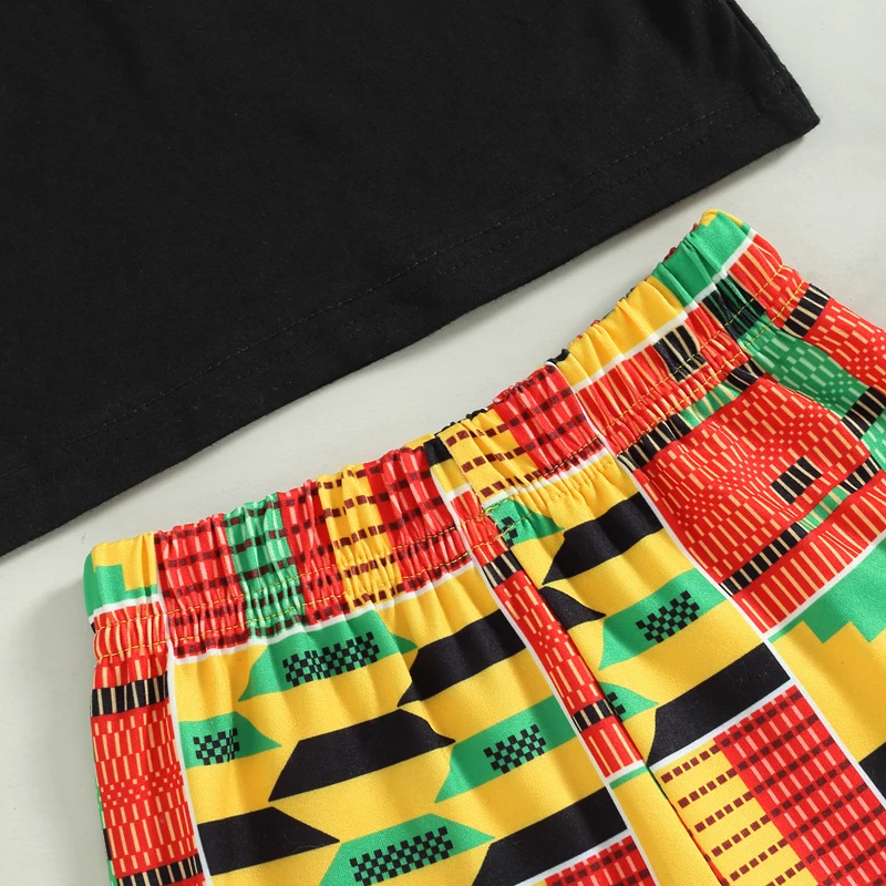 Toddler Baby Boy African Clothes Kente Print Dashiki Pocket Tops Short Sleeve TShirt Pants Black History Outfits Set