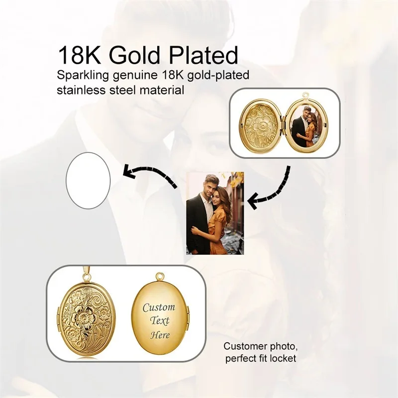 Custom Locket Necklace with Photo Personalized Picture Round/Oval Pendant Locket Necklace Customize Gifts for Women Wife