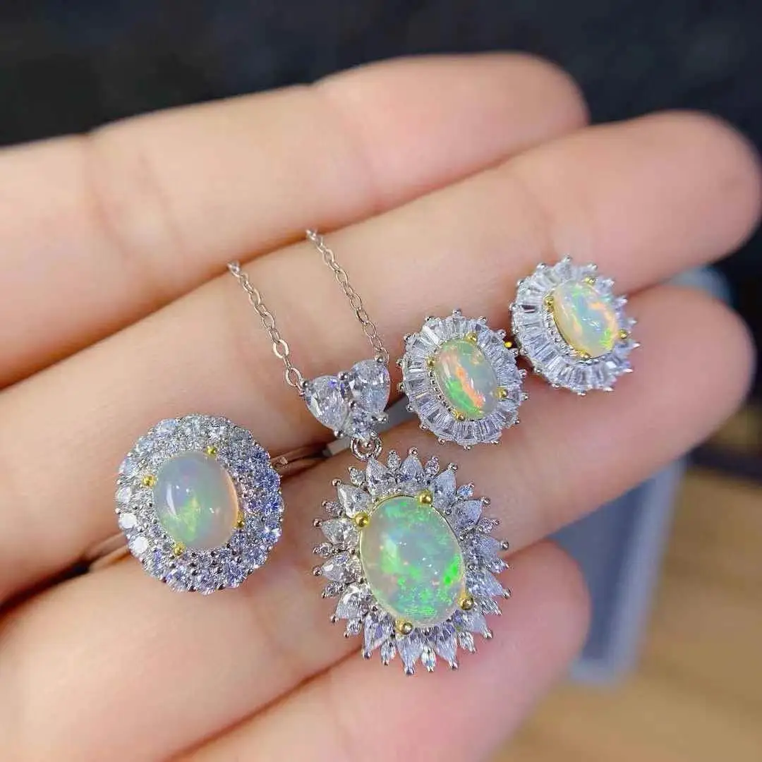 

Super Hig 100% натуральный настоящий опал, набор из стерлингового серебра 925 пробы, 1 шт., кольцо с натуральным опалом, 1 кулон с натуральным опалом, 2 шт., серьги с натуральным опалом