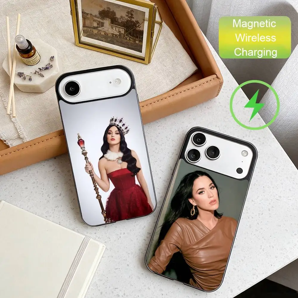 

K-Katy P-Perry Pop Diva Style Phone Case For iPhone17,16,15,14,13,12,11 Max Black Wireless Charging Protecitve Cover
